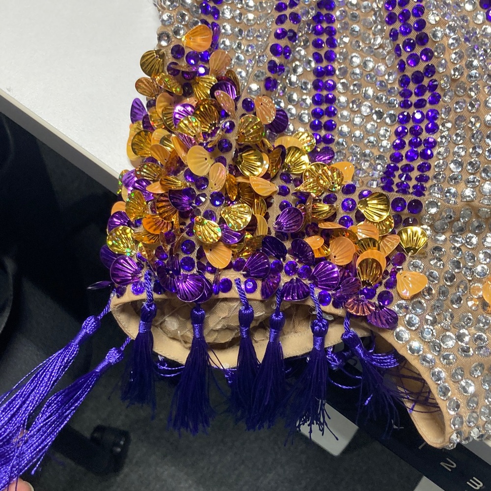 Embellished Beaded Bodysuit - Purple & Gold - Picture 11 of 14
